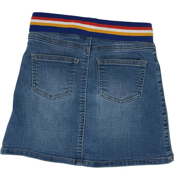 Cat & Jack Girls 6 Denim Skirt Rainbow Waistband Gnome Flower Embroidery - Picture 3 of 6
